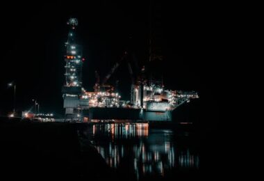 Advanced offshore platform floating in deep ocean waters with high-tech equipment