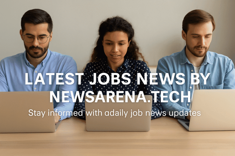 Job seekers reading the latest jobs news by NewsArena.tech on laptops.