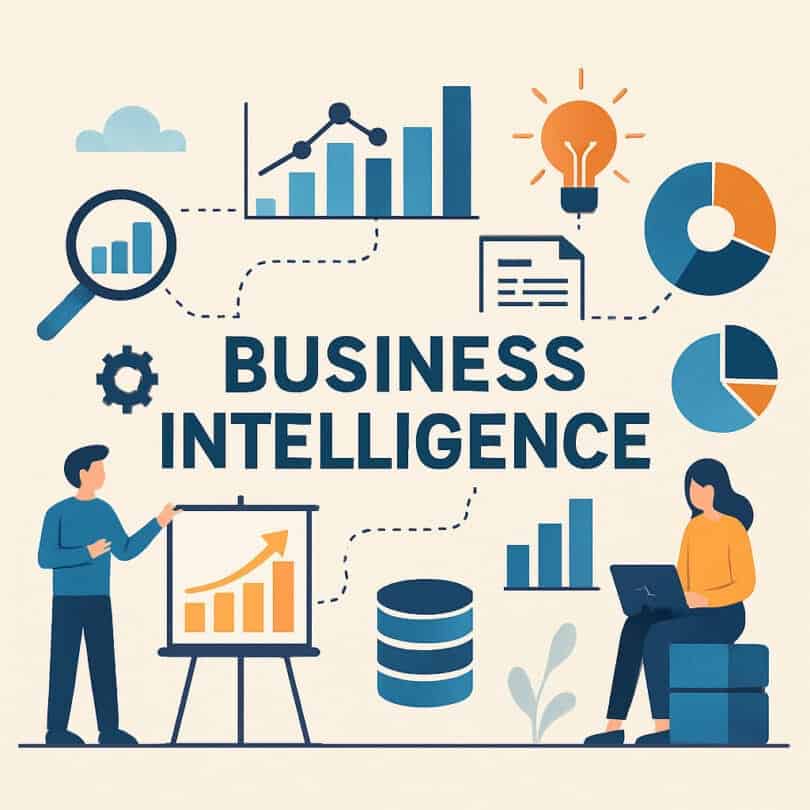 Business professionals enhancing skills through business intelligence exercises