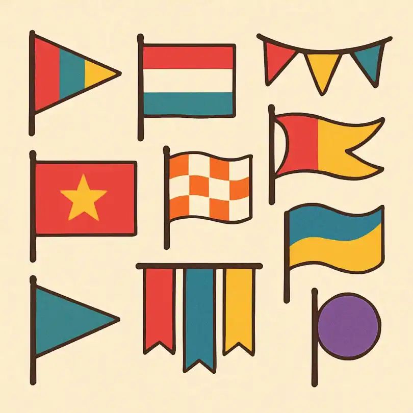 Colorful custom flags and banners on display from flagbeez com