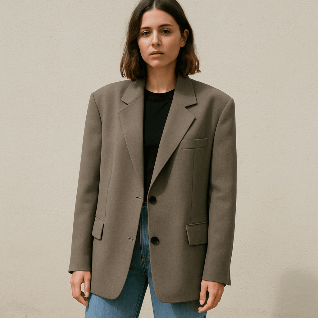 Oversized blazertje outfit styled with jeans and graphic shirt